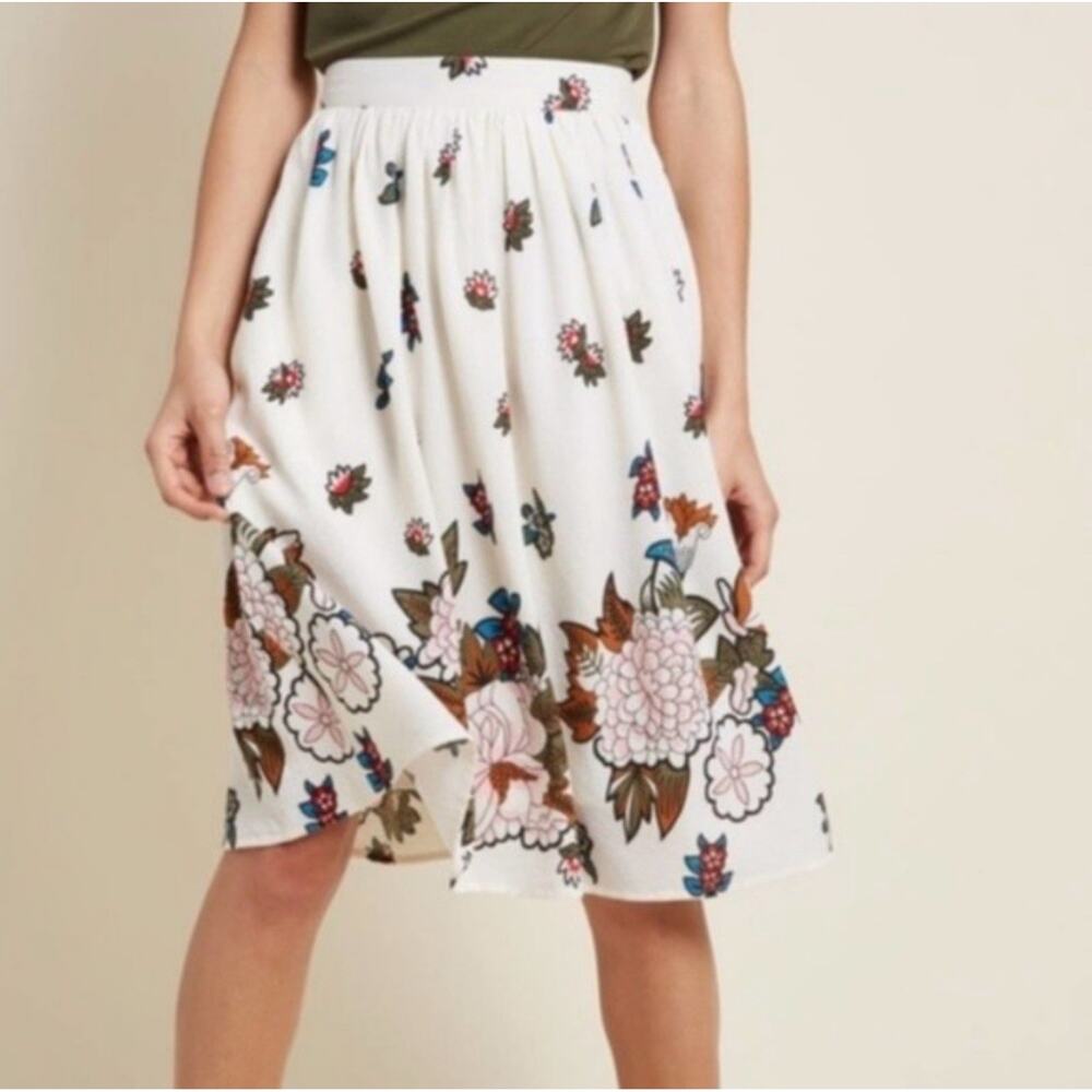ModCloth White Floral Midi Skirt